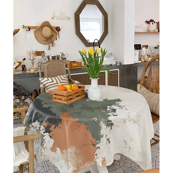 Vintage Sage Green Orange Tablecloth Square Table Cloth 54x54, Waterproof Tablecloth Outdoor Table Cloth, Modern Abstract Art Washable Table Cover for Kitchen Dining Party