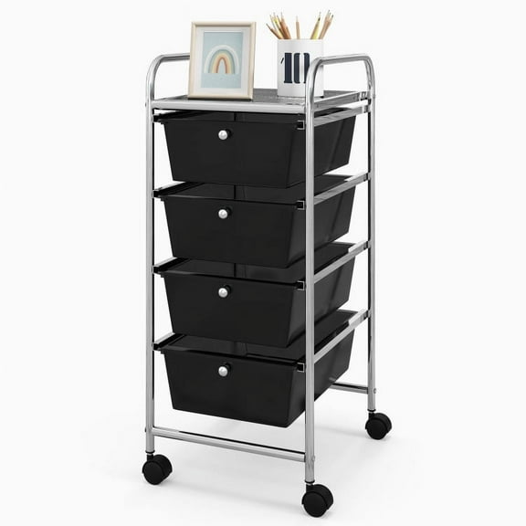 Resenkos Filing Cabinet Office Drawers, Office Storage Cabinet,4-Drawer Cart Storage Bin Organizer Rolling with Plastic Drawers-Black