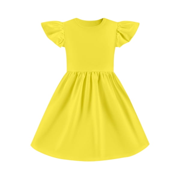 TIREOW Girls Summer Dresses Ruffle Short Sleeve Dresses Solid Color Crewneck A Line Casual Sleepwear Dress