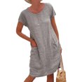 thumbnail image 1 of Vestido Vestido informal para mujer con cuello redondo de lino y algodón de gran tamaño para uso diario (gris M) Ygjytge Gris T M para Mujer, 1 of 9