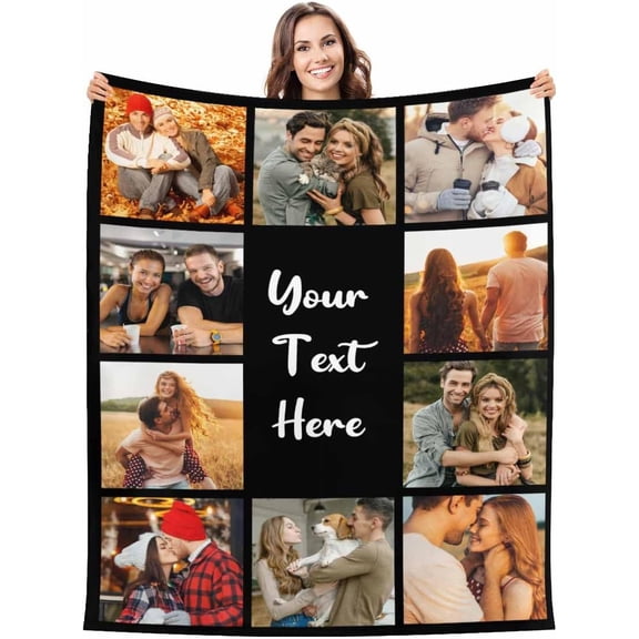 Custom Blanket with Photos Personalized Text Blankets for Adult Customized for Dad Mom Soft Fleece Throw Blanket Mother's Day Anniversary Valentine 10 Photos A Blankets