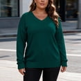 thumbnail image 7 of Womens Knit Plus Size Sweaters Casual Loose Fit V-Neck Long Sleeve Warm Fall Winter Pullover Sweaters Green L, 7 of 7