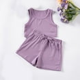 thumbnail image 3 of Efsteb Girls' 2 Piece Shorts Sets Solid Color Sleeveless Ribbed Tank Top Elastic Waist Shorts Casual Summer Outfits (Purple,2 Years), 3 of 8