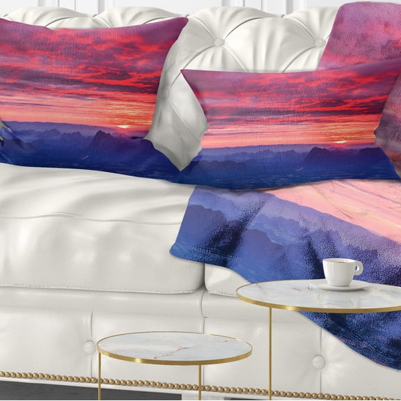 Designart Red and Blue Winter Mountains - Landscape Photography Throw Pillow - 12x20