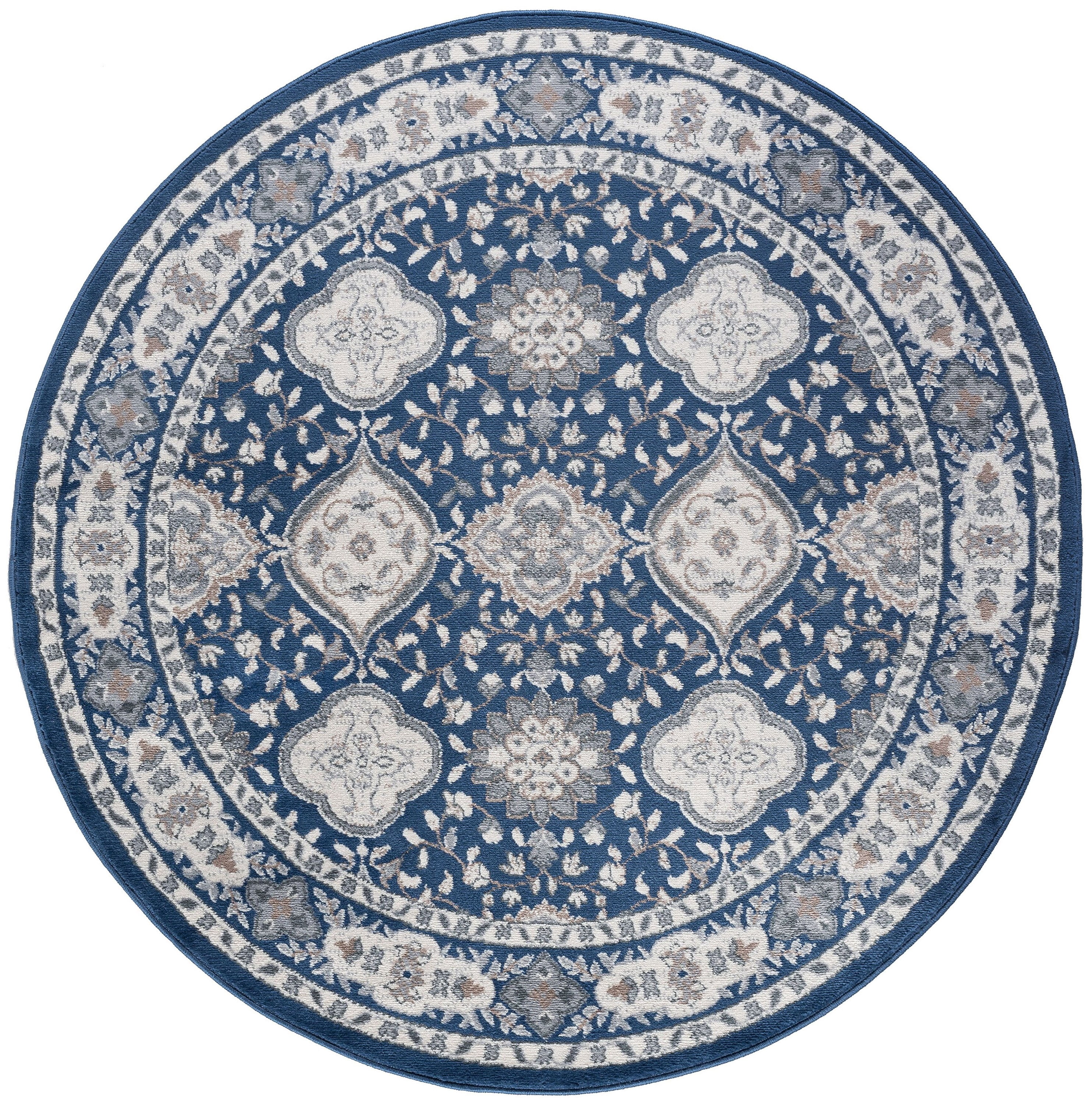 Madison Traditional 8' Round Navy and Cream Polypropylene Indoor Area Rug
