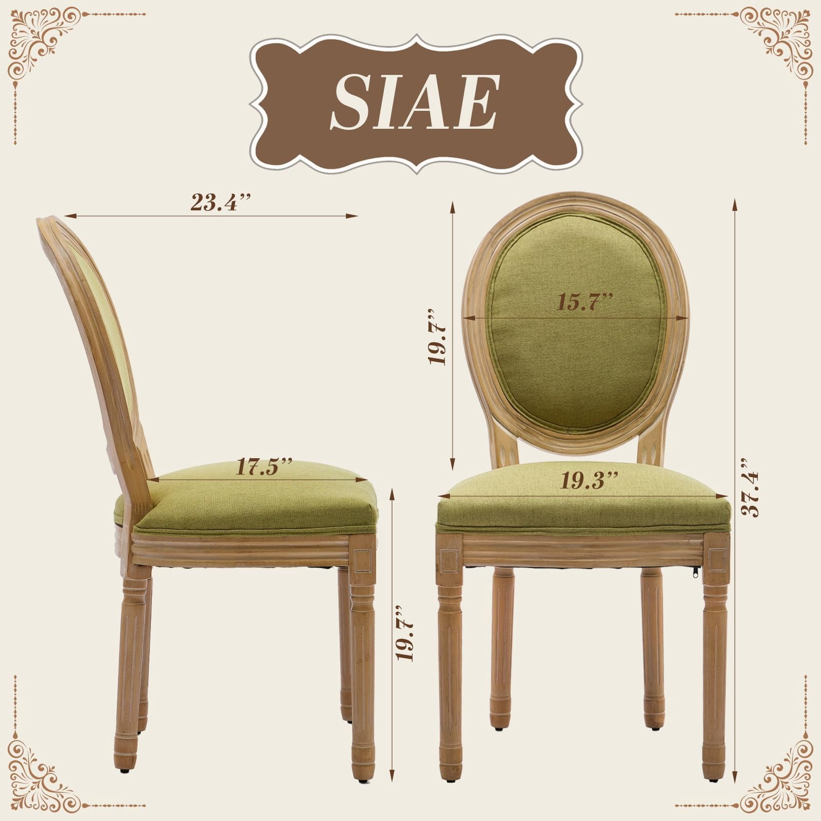 Dining Chairs Set of 4, Vintage Dining Chair with Round Back, Farmhouse Country Dining Chair for Kitchen, Bedroom, Hall