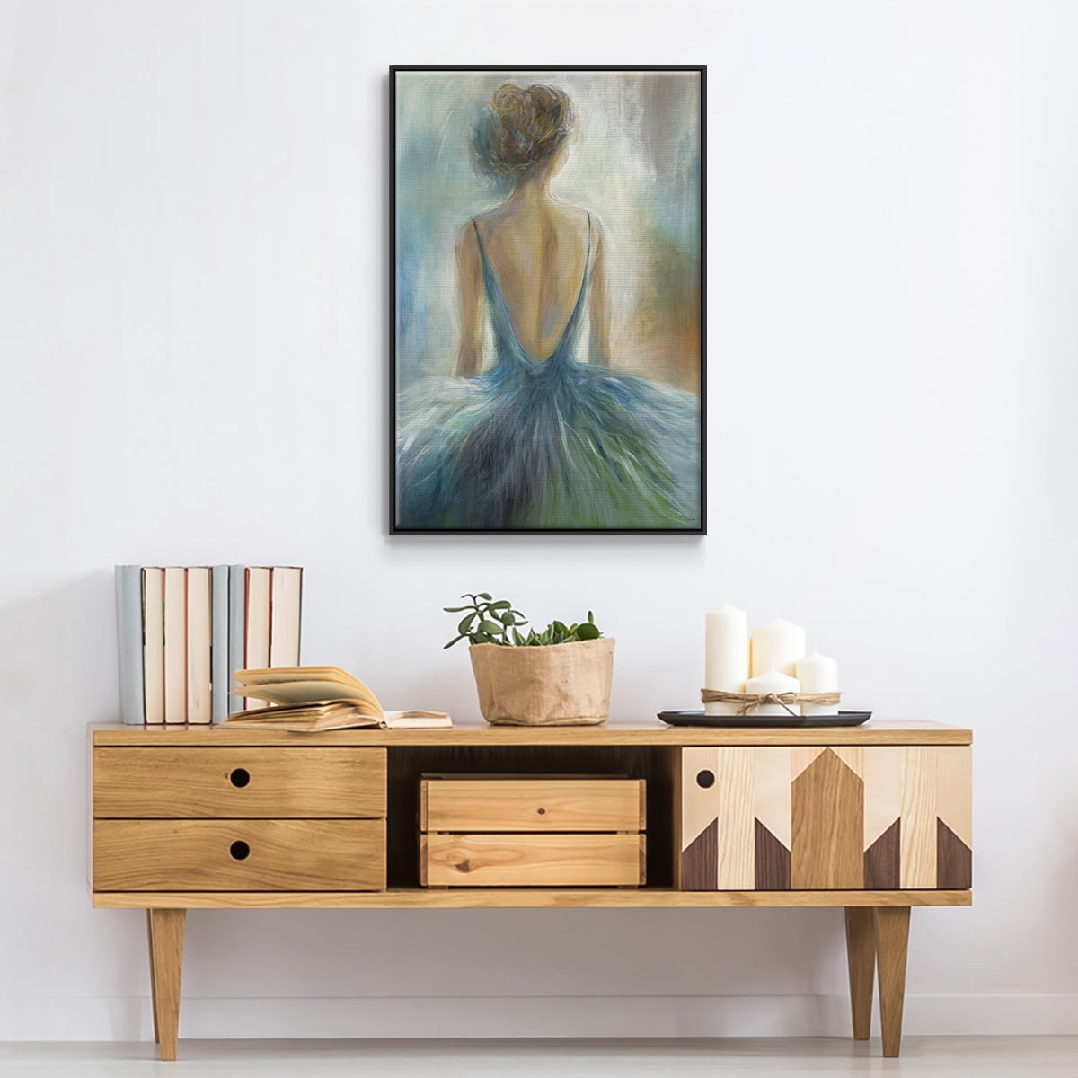 Lady in Blue Framed Premium Gallery Wrapped Canvas - Ready to Hang - 17 x 25 - Black Floating Frame