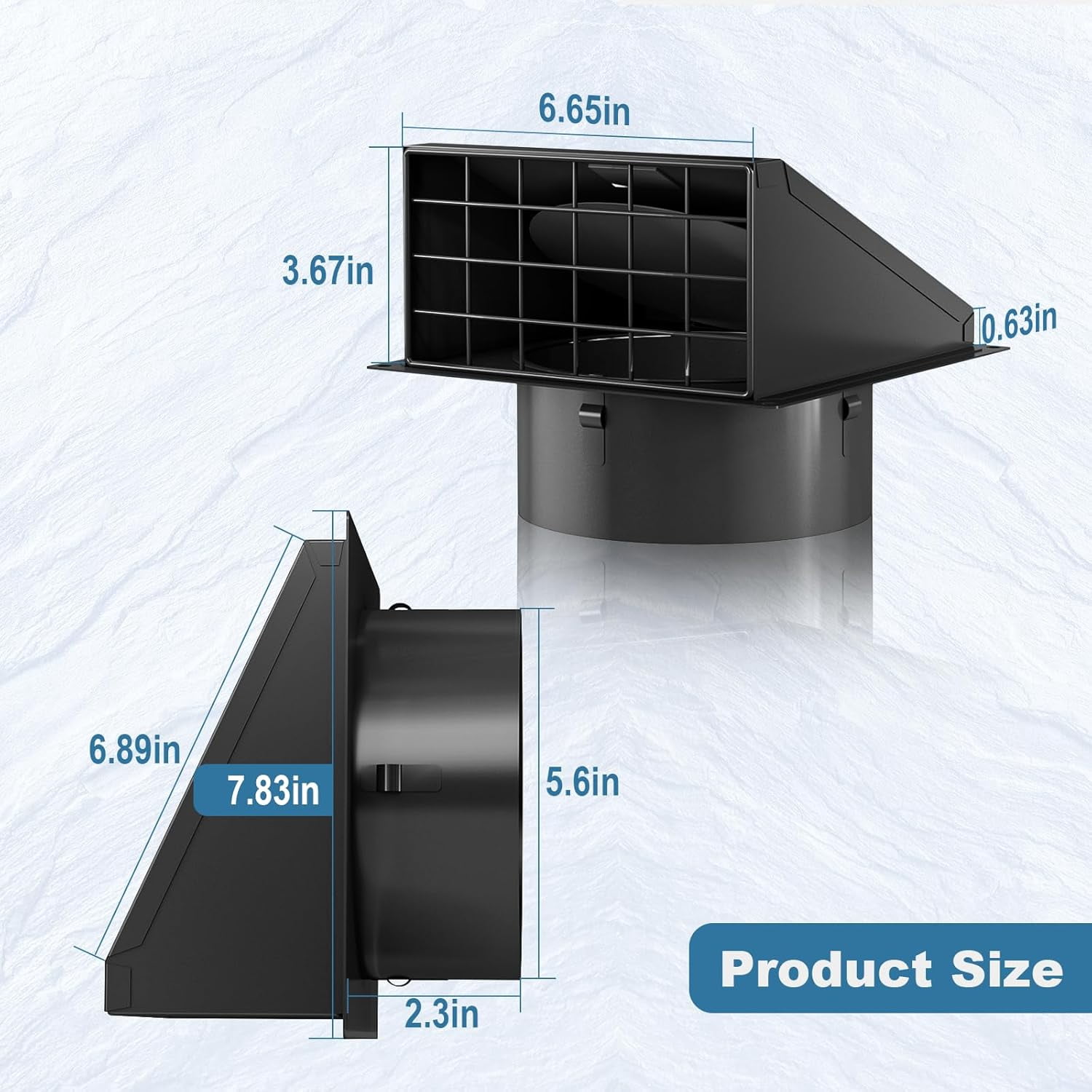 Hon&Guan 6" Dryer Vent Cover for Outside - Magnetic Closure, Removable Mesh Screen, Weatherproof & Rust-Proof Iron Vent Hood with Noise-Reducing Rubber Flap (Black)