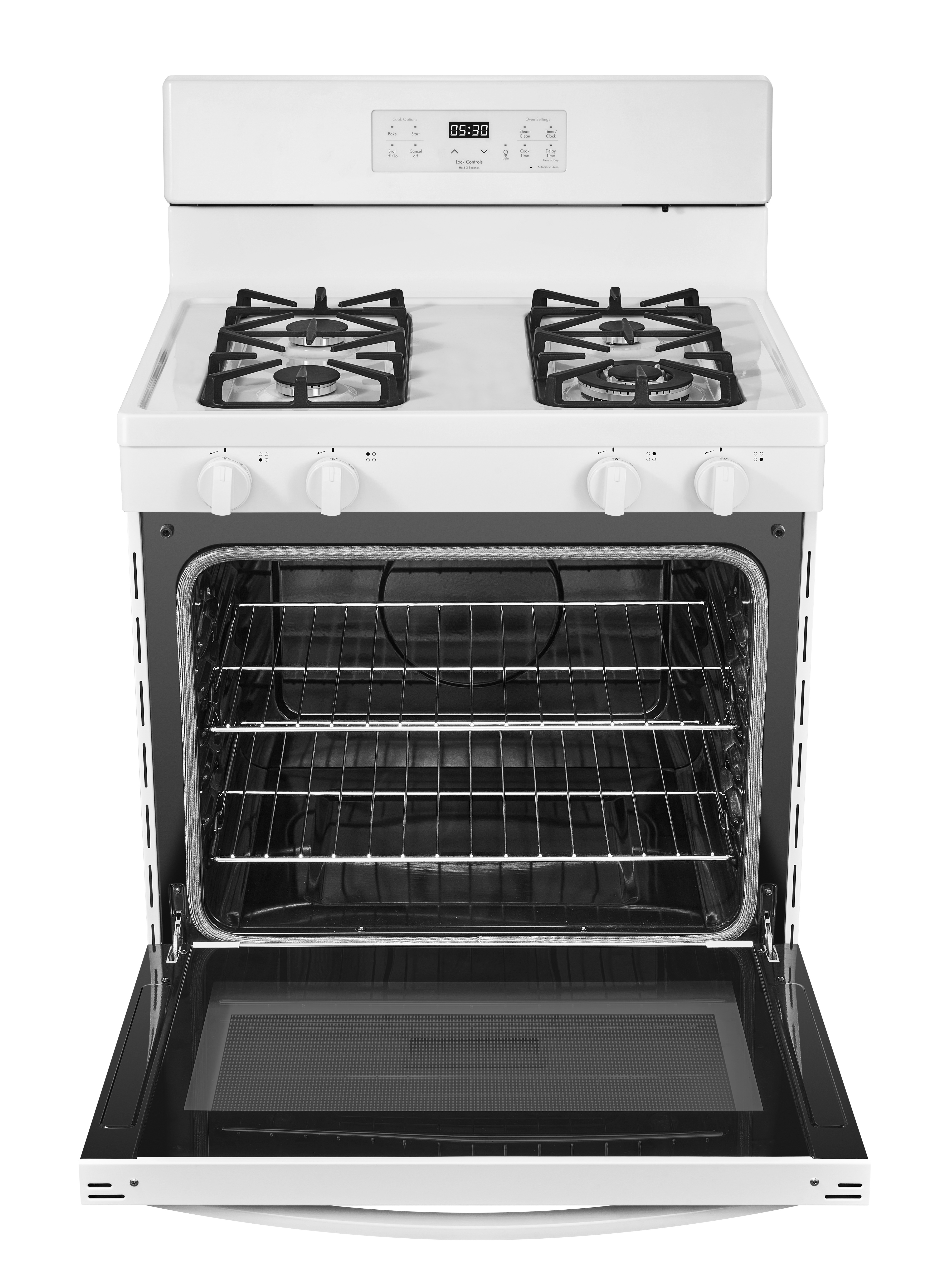 Kenmore 30" Rear-Control 4-Burner Gas Range with Oven with Cast Iron Grates, Steam Clean, White, 5.2 Cu. ft