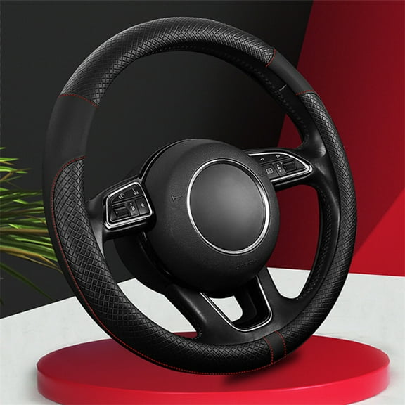 XUKEY Black Car Steering Wheel Cover 14.5"-15" Anti-slip PU Leather Breathable