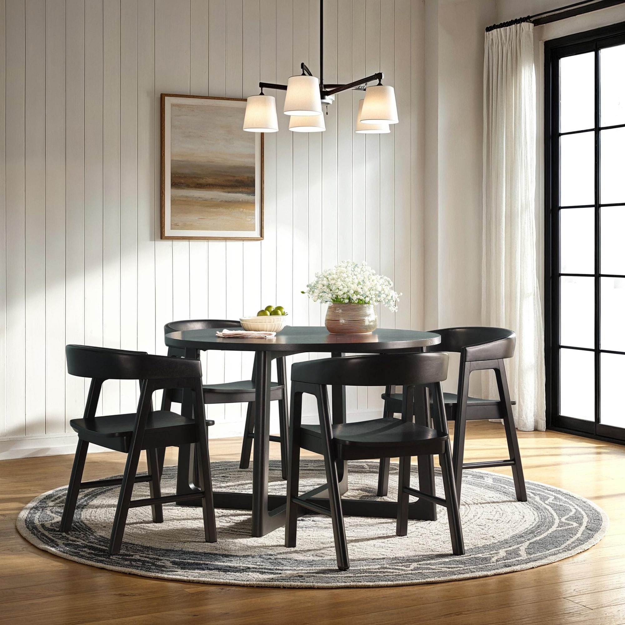 Walker Edison Modern Solid Wood Rounded Back Dining Chair, Set of 2, Black