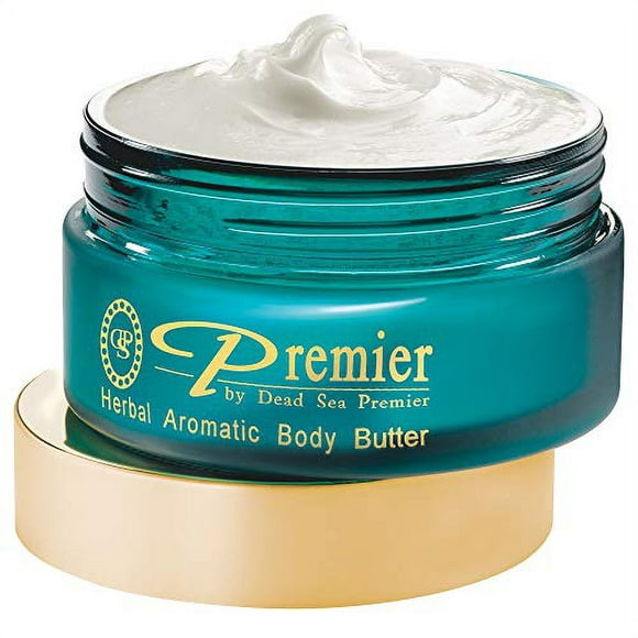 Premier Dead Sea Aromatic Body Butter- Herbal, anti aging skin care, moisturizer, hydrating shea butter, stretch mark cream, firming, age spots, neck & Décolleté, lightweight & silky, 5.95Fl.oz
