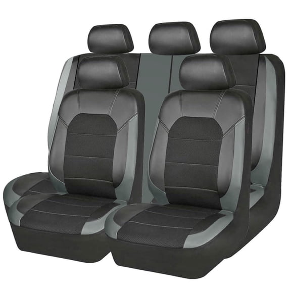 5 Seats Car Seat Cover, Sponge   PVC Leather Universal Seat Cover,Split Bench Compatible,Universal Fit for Auto Trucks Van SUV,Gray