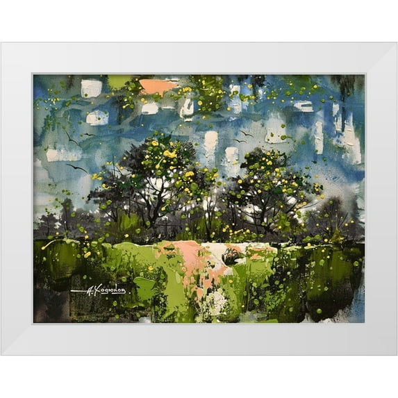 Chodyukov, Aleksander 32x25 White Modern Wood Framed Museum Art Print Titled - Green Meadow with Trees