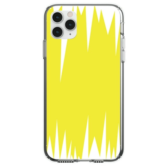 DistinctInk Clear Shockproof Hybrid Case for iPhone 13 Pro MAX (6.7" Screen) - TPU Bumper, Acrylic Back, Tempered Glass Screen Protector - Yellow White Spikes