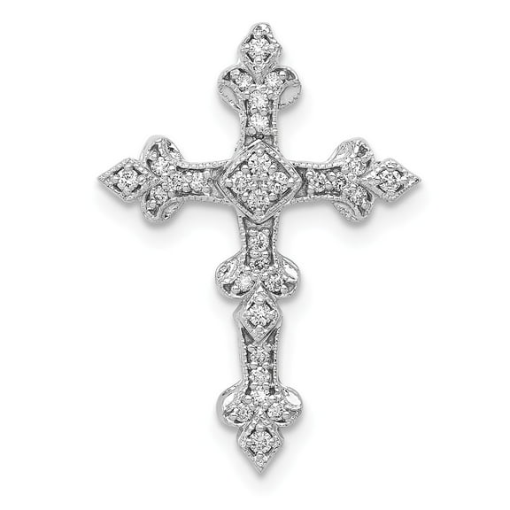 14K White Gold Charm Pendant Diamond Round 1 6Ct. Filigree Cross Chain Slide