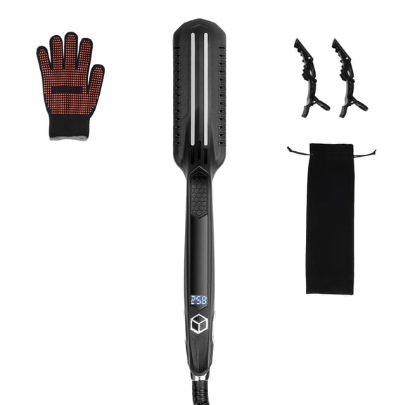 KFFKFF Titanium Hair Straightener, 1.5-inch, Infrared Heating, LCD Display, 19 Temp Options 210°F-450°F, Global Voltage Compatibility, Perfect for Both Salon Use and Travel