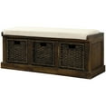 thumbnail image 1 of Topcobe Rustic Storage Bench, Classic Entryway Storage Bench with Removable Cushion and 3 Removable Fabric Basket, White, 1 of 8