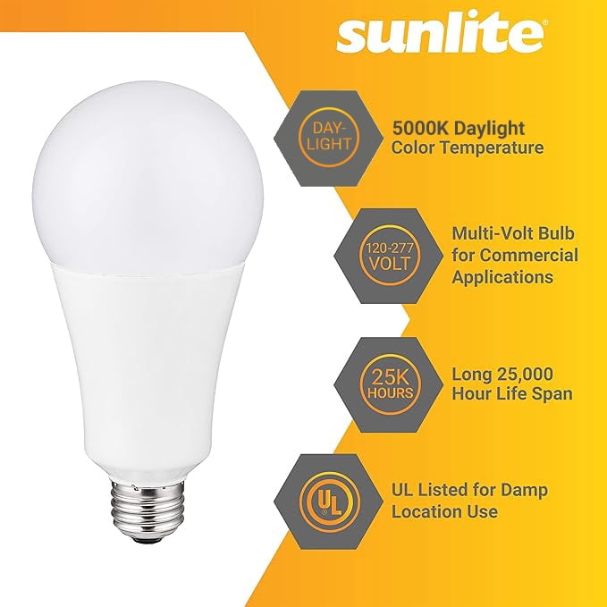 Sunlite LED A23 Light Bulb, 26 Watts (300W Equivalent), Medium E26 Base, Non-Dimmable,UL Listed, 5000K Daylight, 1-Pack