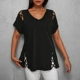 thumbnail image 2 of Women's Short Sleeve Cut Out Cold Shoulder Tops Deep V Neck T Shirts, 2 of 6