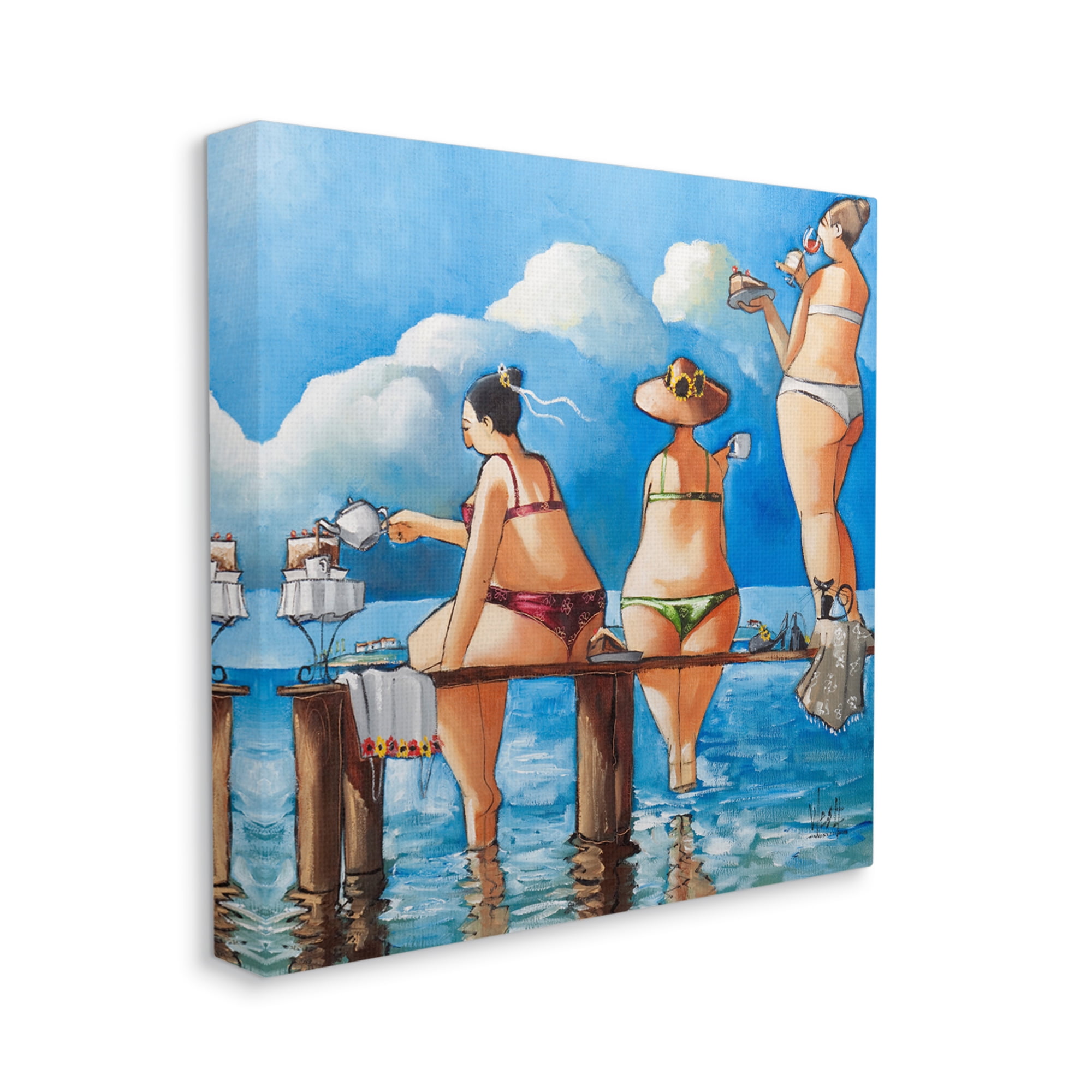 Stupell Whimsical Summer Beach Ladies Landscape Painting Gallery Wrapped Canvas Print Wall Art
