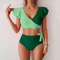 thumbnail image 3 of ZenCart 2Pcs/Set Women Bikini Set V-neck Ruffle Sleeve Bra High Waist Swimming Briefs Set Curvy Cutout Bathing Suit Swimsuit, 3 of 8