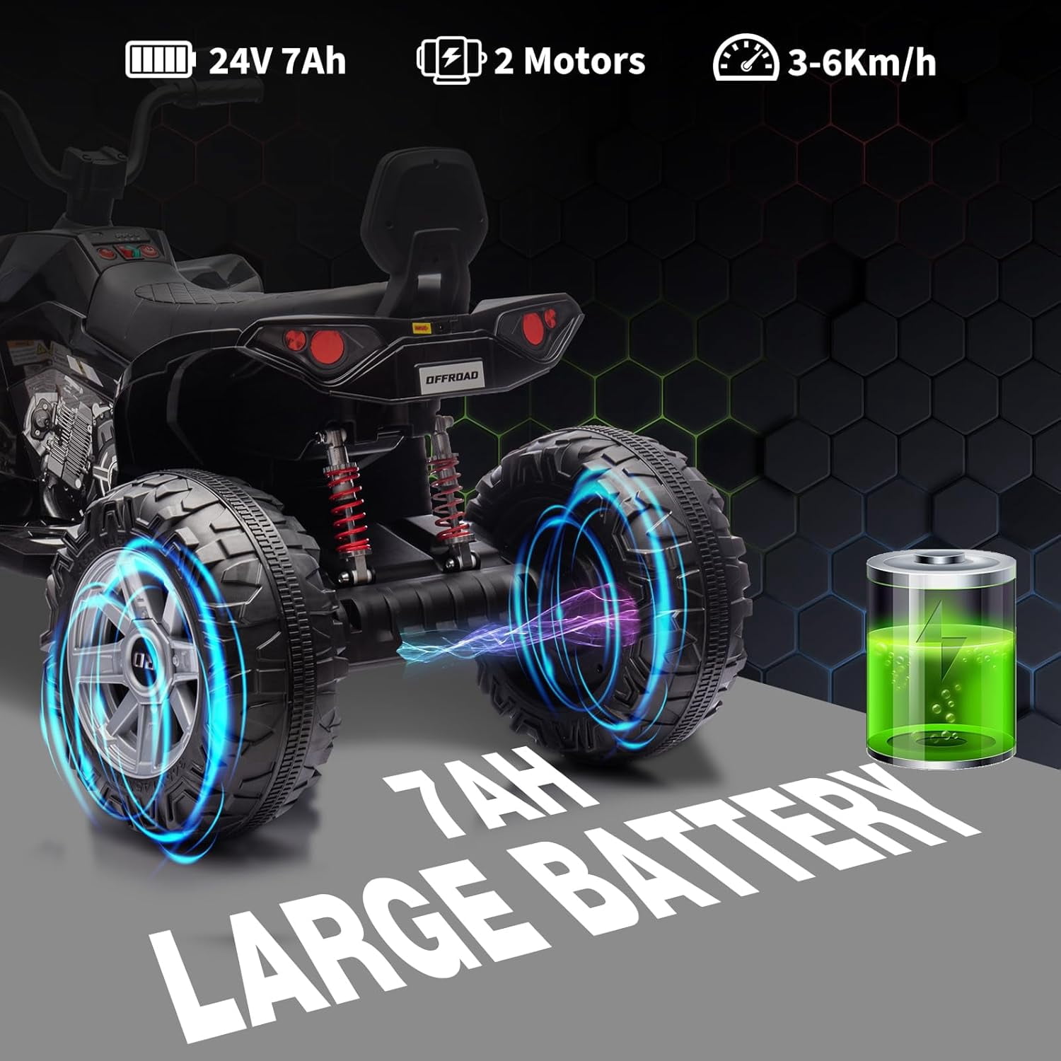 Trilenars 24v 2 Seater Ride on ATV Car in Black with Dual Motor,Black