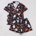 thumbnail image 2 of Hpapadks Halloween Womens Pajamas Satin Silk Graphic Button Down Short Sleeve Shirts and Shorts 2 Piece Sleepwear Comfy Pjs Sets for Women Black, 2 of 7