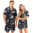 thumbnail image 2 of IYYVV Halloween Couple Matching Satin Pajamas Sets Short Sleeve Button Down Silk Pjs Casual Spooky Ghost Sleepwear 2 Pieces Loungewear Black S, 2 of 5