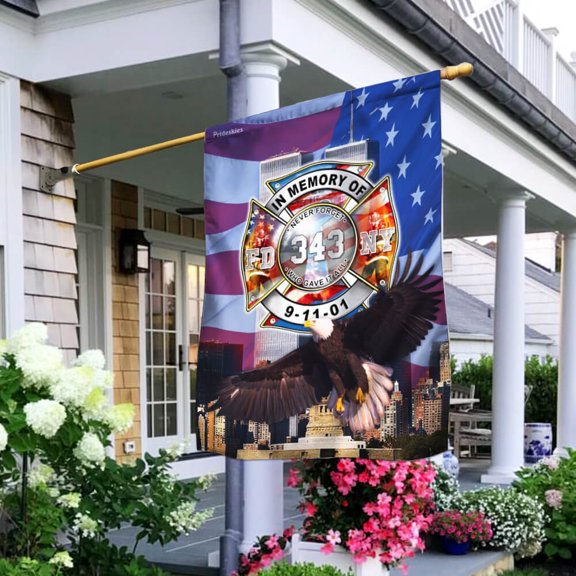 Flagwix 343 Never Forget Firefighter 343 FDNY September 11th Flag Premium Polyester American Flag for Outside