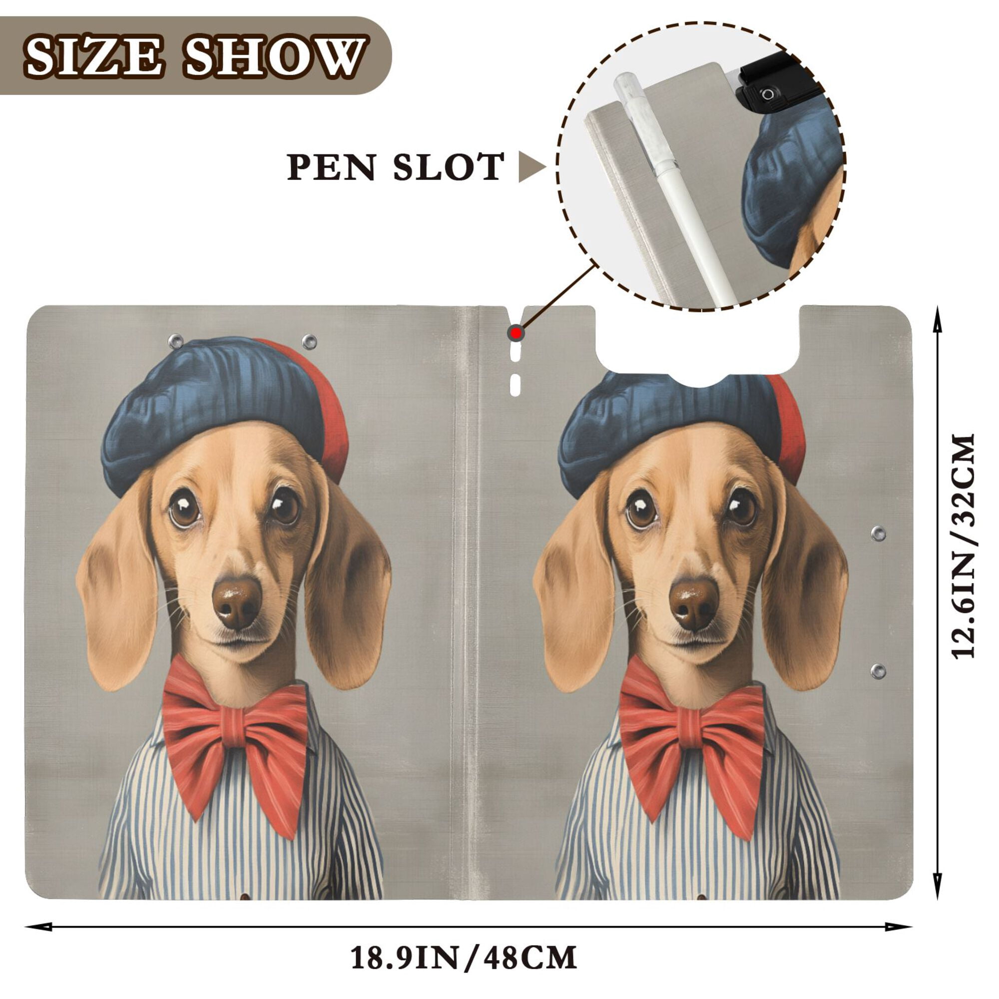 FORMRS A4 Clipboard Folder with Pen Holder Horizontal Foldable School Office Binder, Yellow Dog Artist