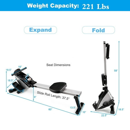 Costway - Magnetic Rowing Machine, Folding Rower with LCD Display and Adjustable Resistance, Exercise Cardio Fitness Equipm - Black/Grey