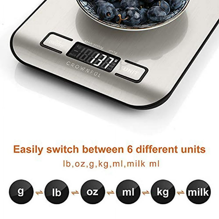 CROWNFUL Food Scale, 11lb Digital Kitchen Scales Weight Ounces and Grams  for Cooking and Baking, 6 Units with Tare Function (Battery Included)