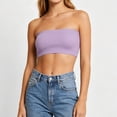 thumbnail image 3 of Ribbed Strapless Bandeau Bra, Womens Padded Stretchy Comfortable Tube Brassiere Tops Casual Everyday Wear Purple Seamless Bras for Lady M, 3 of 5