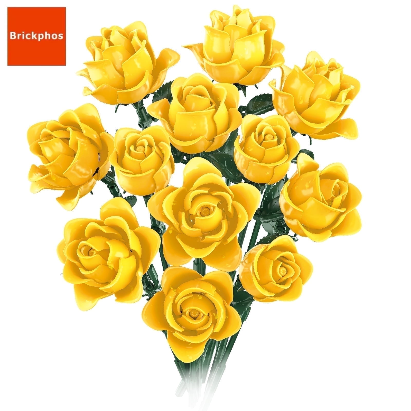 BrickPhos-Yellow Rose Flower Bouquet Building Set Toys ,Mothers Halloween Christmas Valentine's Day Gifts for Her  (585pcs)
