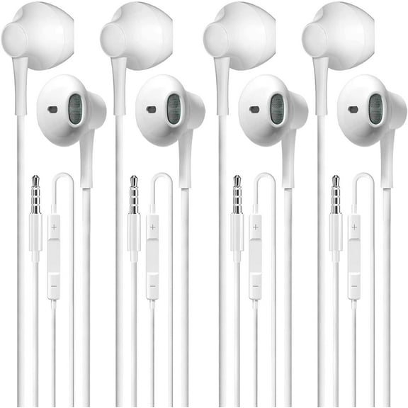 Wired Earbuds Pack of 4, in-Ear Wired Earphones with Microphone Volume Control, Powerful Heavy Bass, High Definition, Headphones Compatible with Android, iPhone, iPod, iPad, MP3 and Most 3.5mm Jack