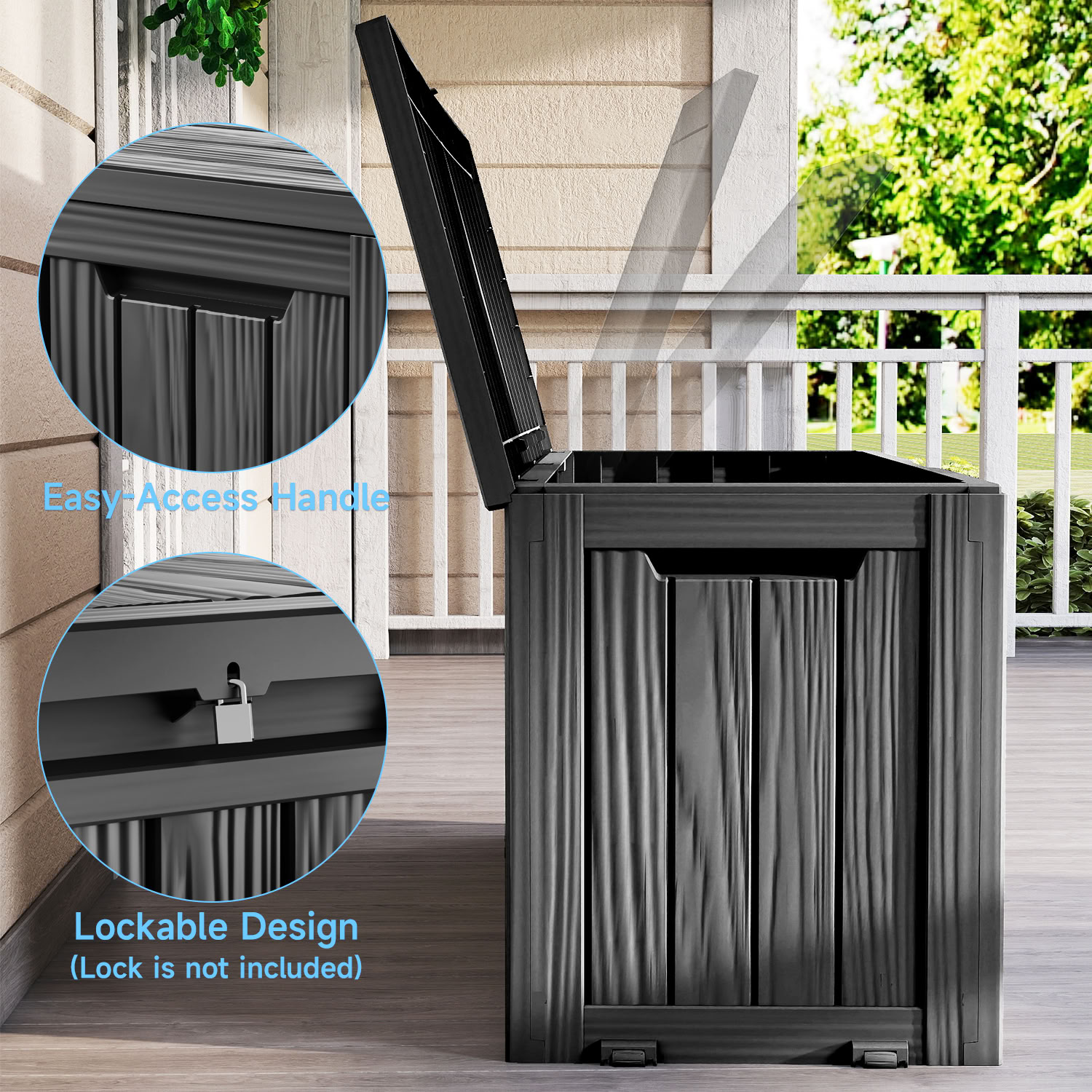 MAYEERTY 75 Gallon Outdoor Deck Box, Large Capacity Storage Box for Patio Furniture Cushions, Pillow Outdoor Indoor, Black