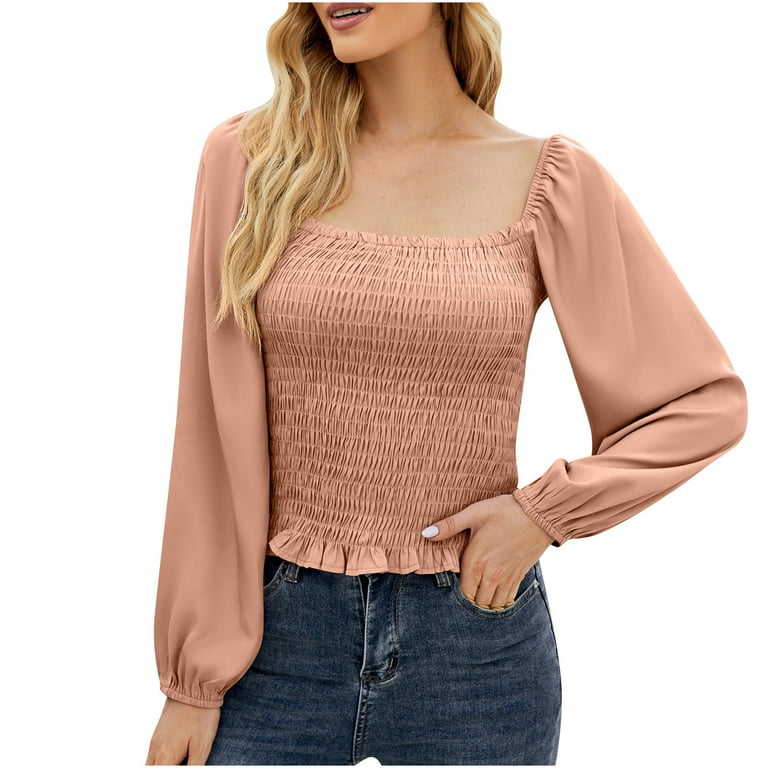 gakvbuo Clearance Items All 2022!Fall Clothes For Women 2022 Trendy  Business Casual Plus Size Tops For WomenWomen Fashion Casual Square Collar  Solid Color Long Sleeve Loose T-Shirt Blouse Tops 