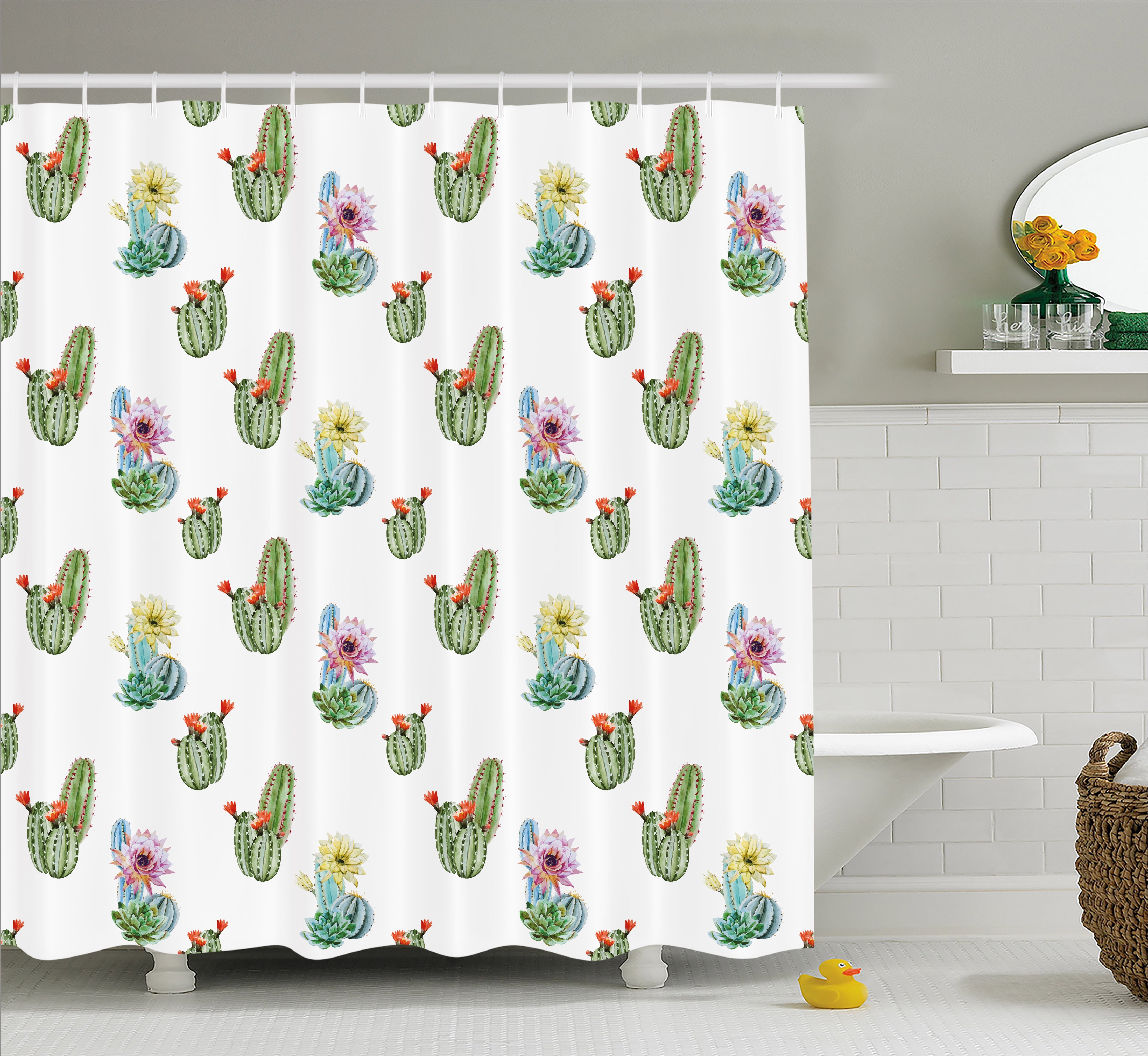Cactus Shower Curtain, Thorny Vintage Hawaiian Nature Flourishing
