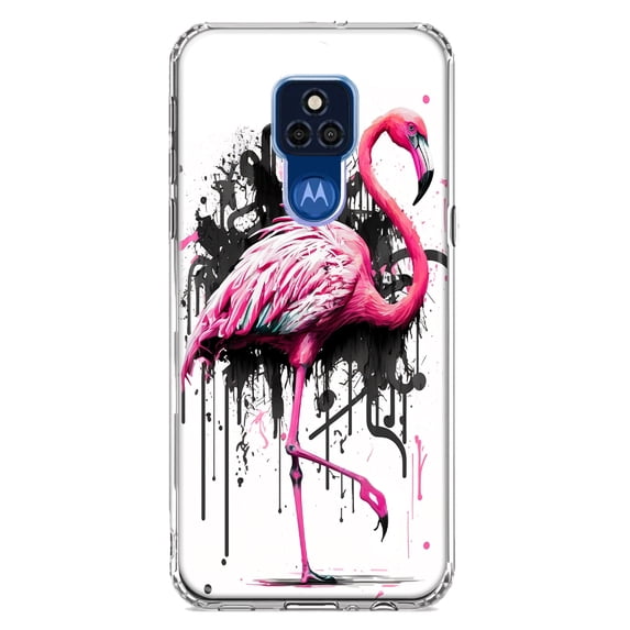 MUNDAZE Motorola Moto G Play 2021 Shockproof Clear Hybrid Protective Phone Case Pink Flamingo Painting Graffiti Cover