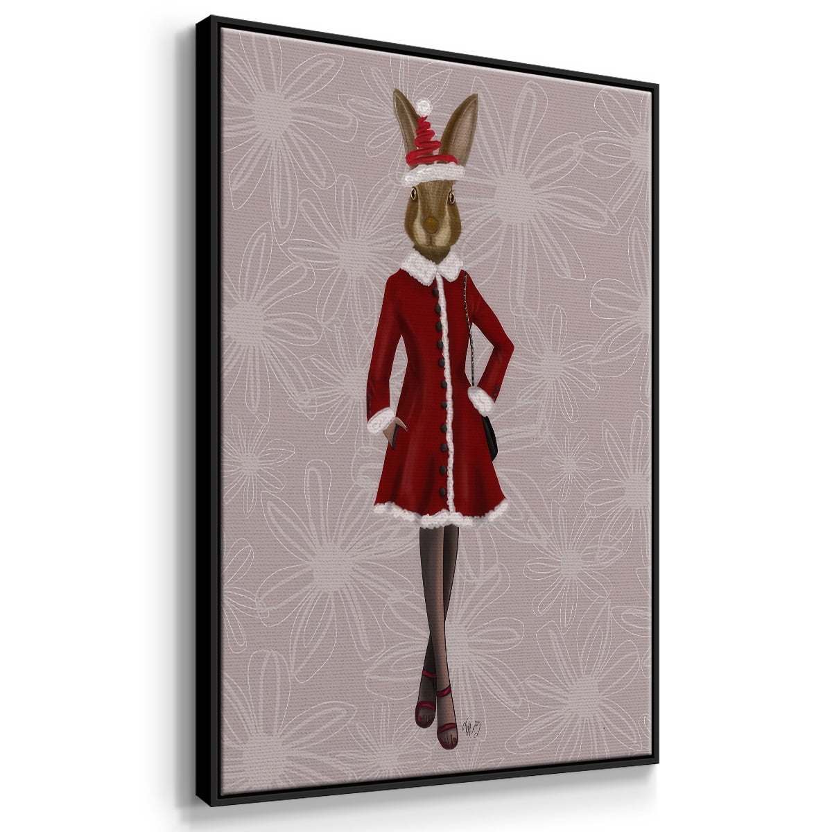 Christmas Christmas Fashion Bunny - Framed Gallery Wrapped Holiday Canvas - 25 x 37 - Black Frame
