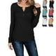 thumbnail image 4 of Camisa pulóver para mujer, manga larga, Color puro, informal, botón delgado, túnica de otoño de punto acanalado frontal para otoño primavera negro L, 4 of 6