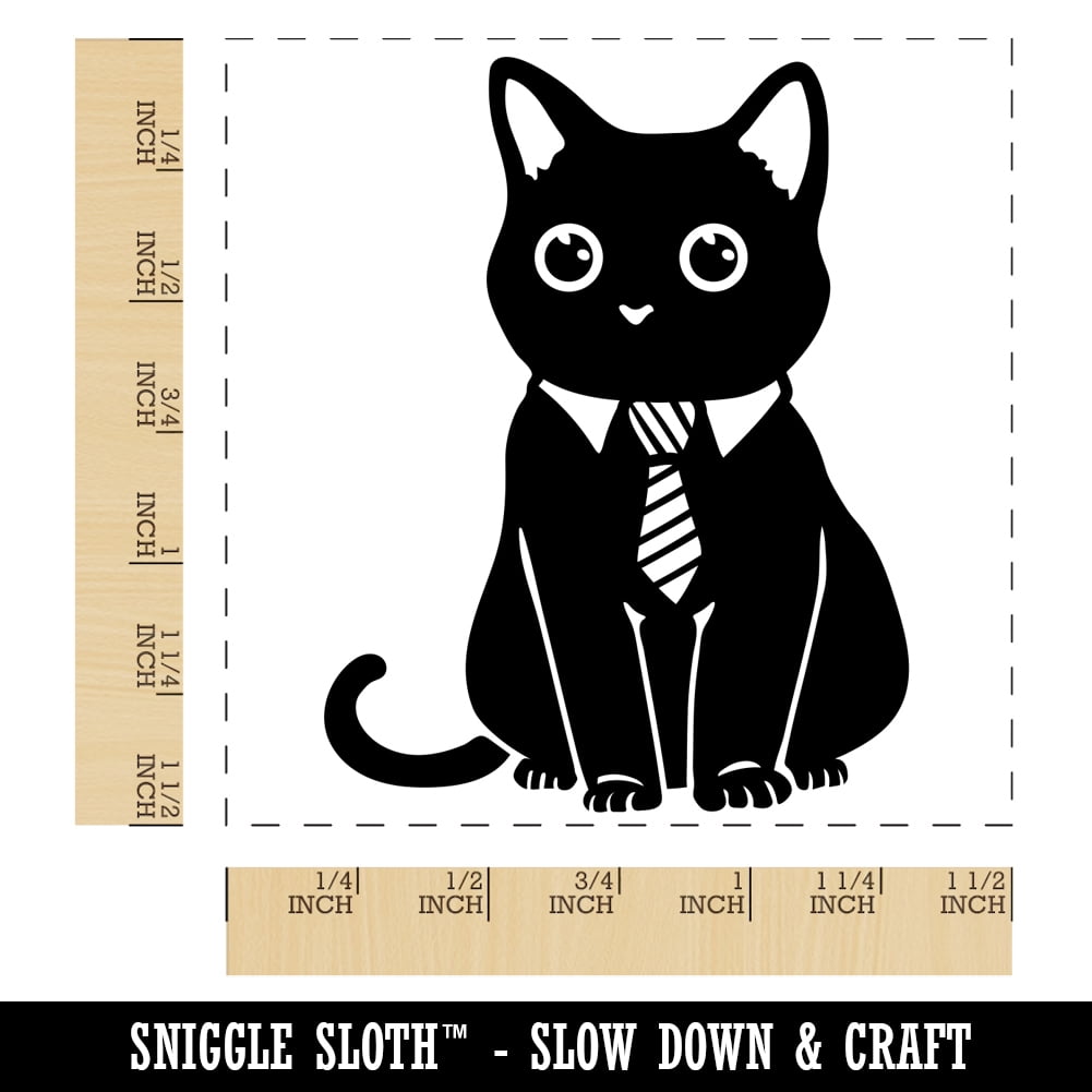 Business Cat with Tie Self-Inking Rubber Stamp Ink Stamper - Blue Ink - Large 1-1/2 Inch
