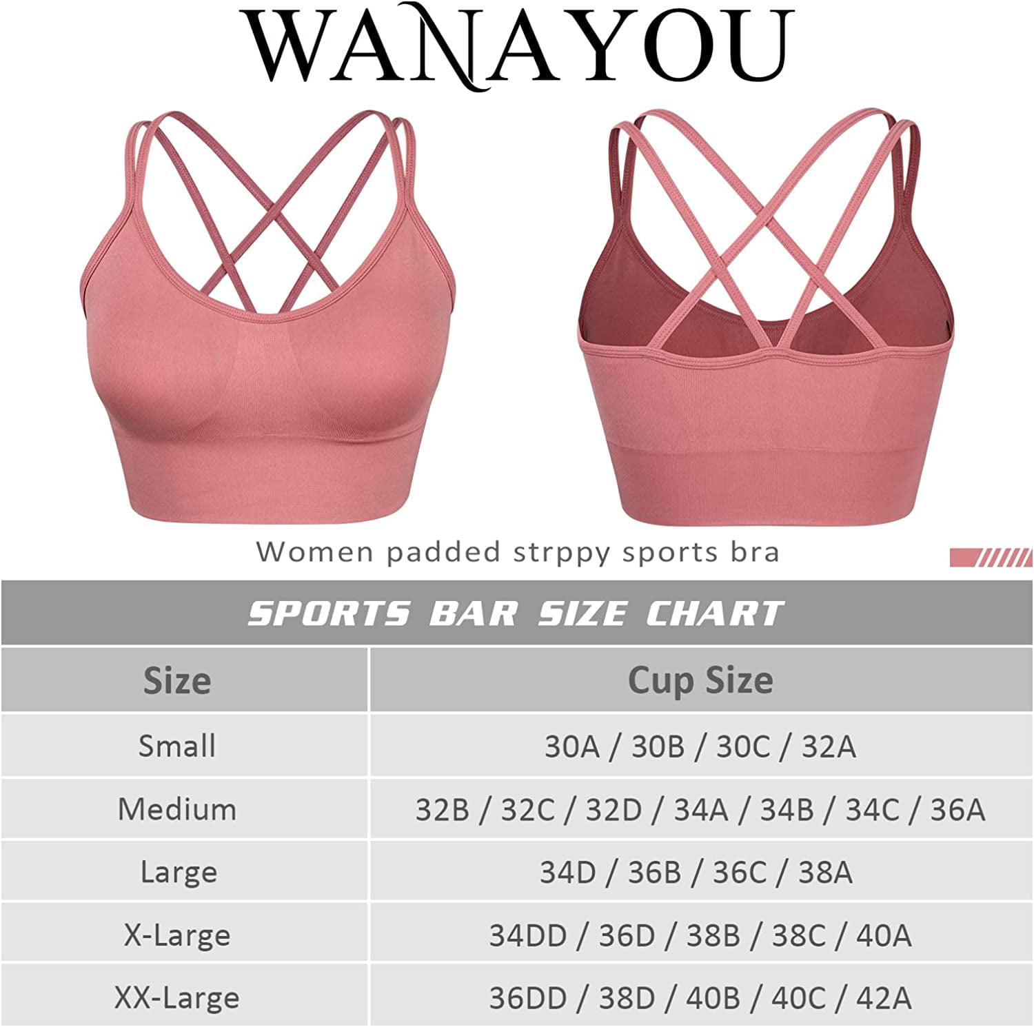 WANAYOU Women Strappy Sports Bra for Women,Cross Back Sports Bra Padded  Yoga Bra 3 Pack Medium Support Workout Bra 