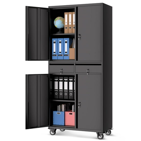 Danolapsi Metal Storage Cabinet, 73 Inch Garage Storage with Locking Doors and Adjustable Shelves, Heavy Duty Tool Cabinet with 2 Drawers