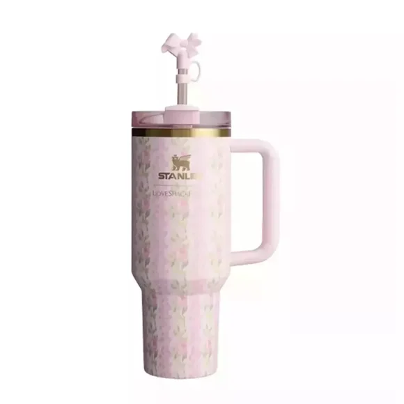 40 oz S/t/a/n/ley Stainless Steel Tumbler with Straw - Love Shack Fancy Quencher Vacuum Insulated Water Bottle for Home, Office