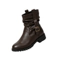 thumbnail image 3 of IEMIEMIEM Women's Mid Calf Ankle Boots Vintage Platform Chunky Buckle Low Block Heel Casual Riding Boots 2026 Fashion Slip On Winter Short Boots 5.5 Wide Coffee, 3 of 9
