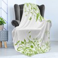 thumbnail image 4 of Green Soft Flannel Fleece Throw Blanket, Spring Time Theme with Victorian Design Branches Butterfly, Cozy Plush for Indoor and Outdoor Use, 50" x 70", Lime Green Pale Green, by Ambesonne, 4 of 5