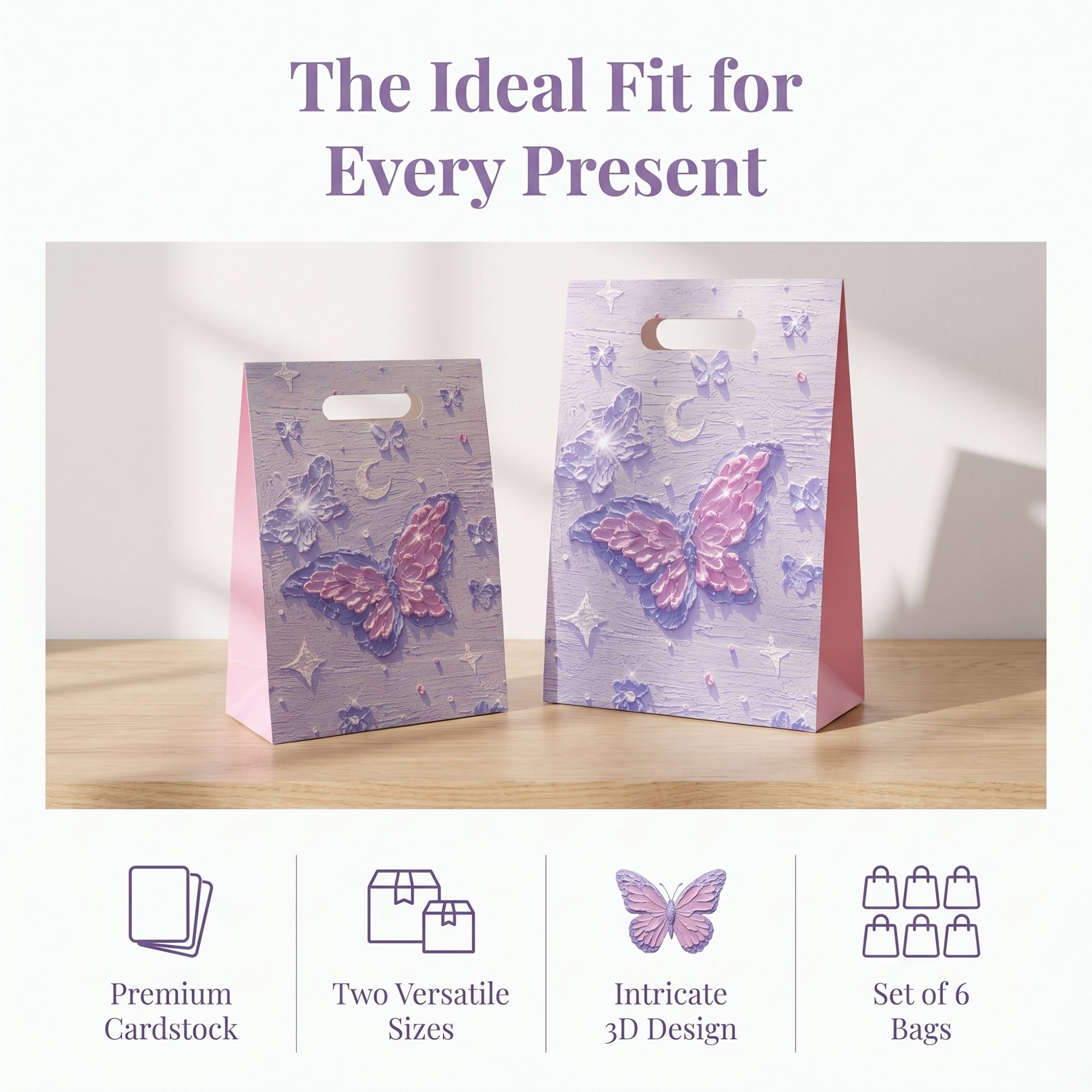 Unique Bargains Thickened Gift Bags with Comfortable Handles Butterfly 5.9" x 2.8" x 8.3"
