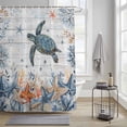 thumbnail image 3 of Oceans Shower Curtain, Coastal Orange Blue Sea Turtles Starfish Wood Gradient Waterproof Shower Curtain Set with 12 Hooks Lightweight Bath Curtains Fabric Bathroom Decor 72x84 Inches, 3 of 9